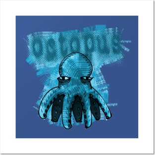 blue octopus cartoon style funny illustration Posters and Art